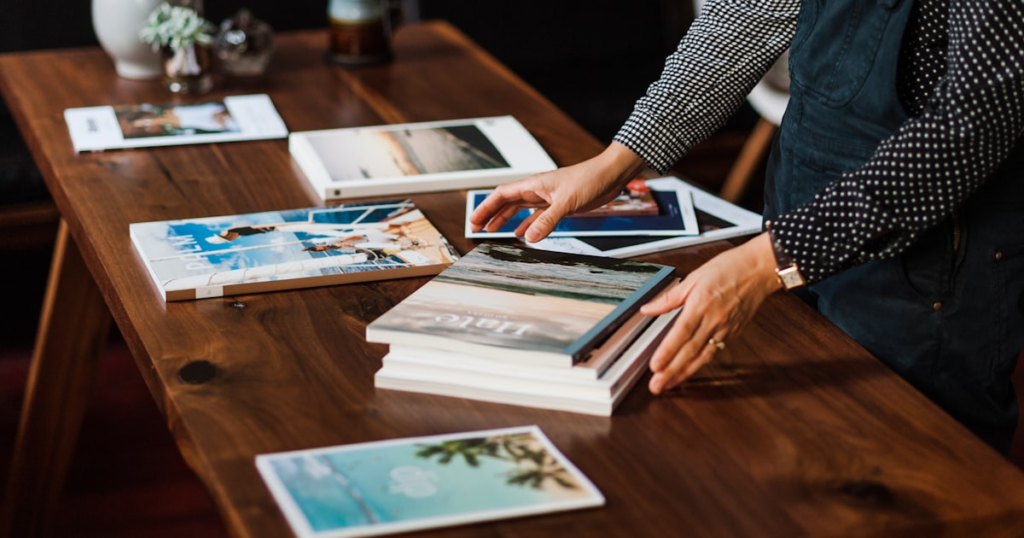Table with an assortment of books.